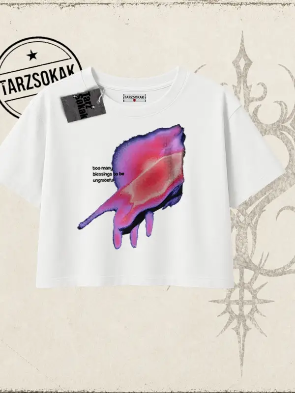 Unisex Ungrateful Kadın Crop Tişört Beyaz