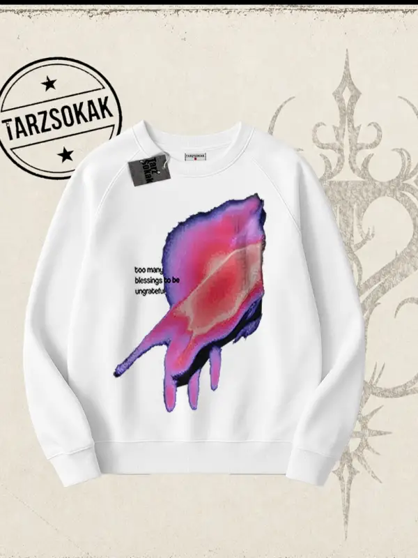 Unisex Ungrateful Oversize Unisex Bisiklet Yaka Sweatshirt Beyaz