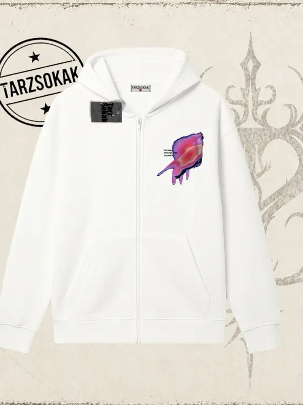 Unisex Ungrateful Oversize Unisex Hırka & Çeket Fermuarlı Sweatshirt Beyaz