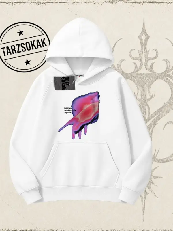 Unisex Ungrateful Oversize Unisex Kapşonlu Sweatshirt Beyaz