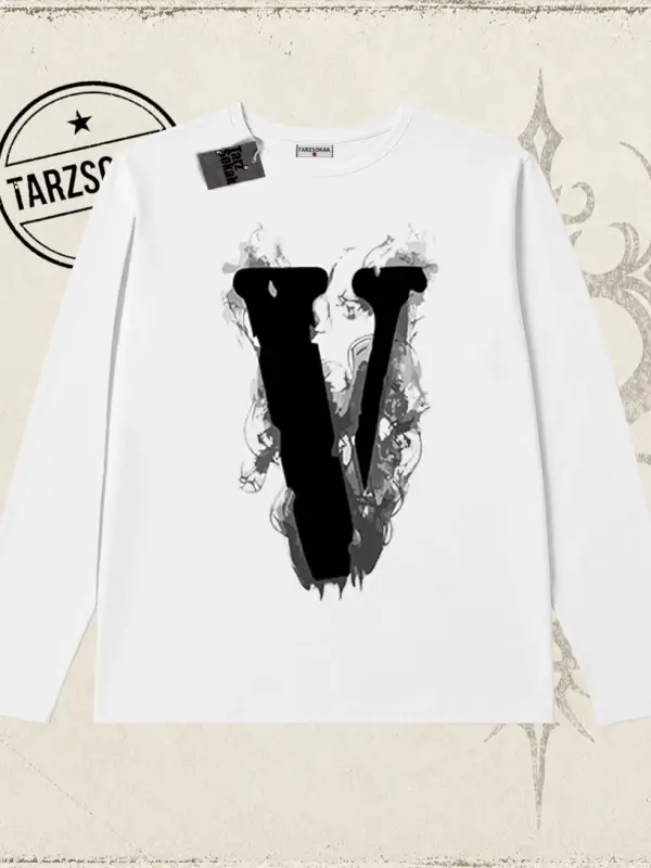 Unisex Vlone Biskilet Yaka  Long Sleeve Beyaz
