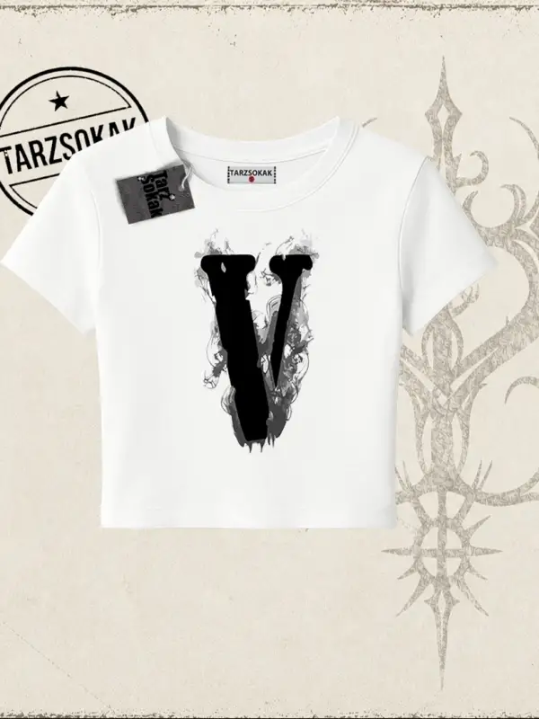 Unisex Vlone Kadın Baby Tee Beyaz