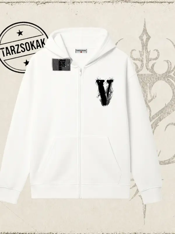 Unisex Vlone Oversize Unisex Hırka & Çeket Fermuarlı Sweatshirt Beyaz