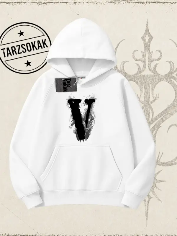 Unisex Vlone Oversize Unisex Kapşonlu Sweatshirt Beyaz