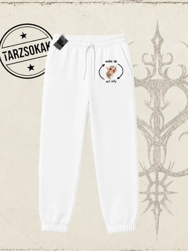 Unisex Wake up Act Silly Unisex Jogger Eşofman Altı Beyaz