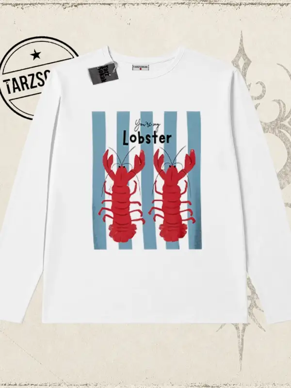 Unisex You are My Lobster Biskilet Yaka Long Sleeve Beyaz