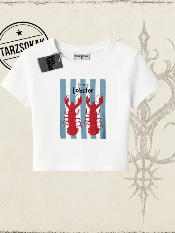 Unisex You are My Lobster Kadın Baby Tee Beyaz