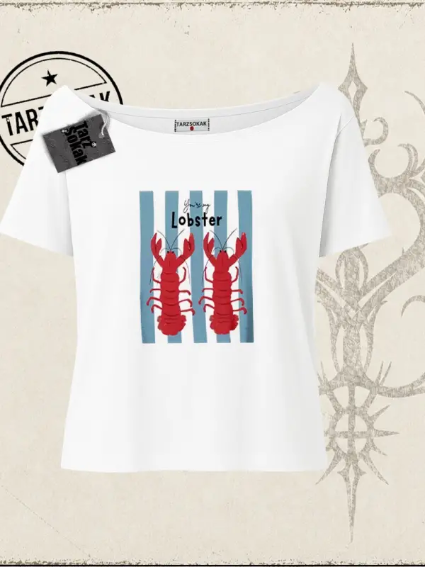 Unisex You are My Lobster Kadın Kayık Yaka Tişört Beyaz