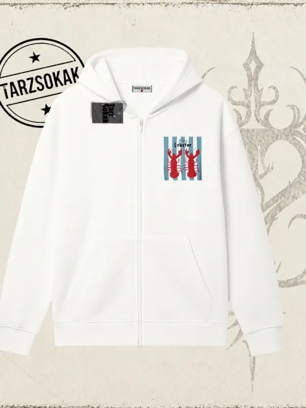 Unisex You are My Lobster Oversize Unisex Hırka & Çeket Fermuarlı Sweatshirt Beyaz