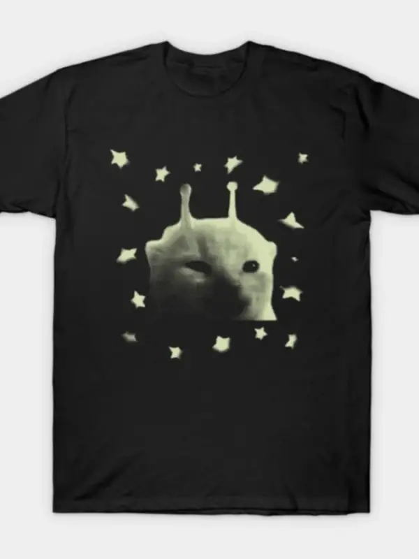 Uzaylı Kedi Meme T-shirt Erkekler Kadınlar Için % 100% Pamuk T Shirt Kısa Kollu Üstler 1226-2