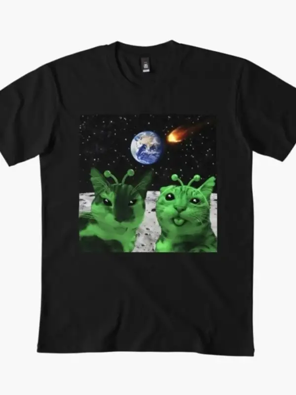 Uzaylı Kedi Selfie Komik Kedi Ayda T-shirt Erkekler Kadınlar Için % 100% Pamuk T Shirt Kısa