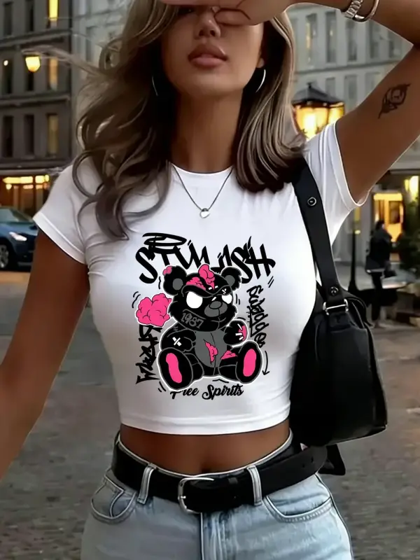 Uzun Zaman Önce Baskılı Kadın Babby Teeları Yazlık Yumuşak Yüksek Esnek Tişörtler O-Yaka Kısa