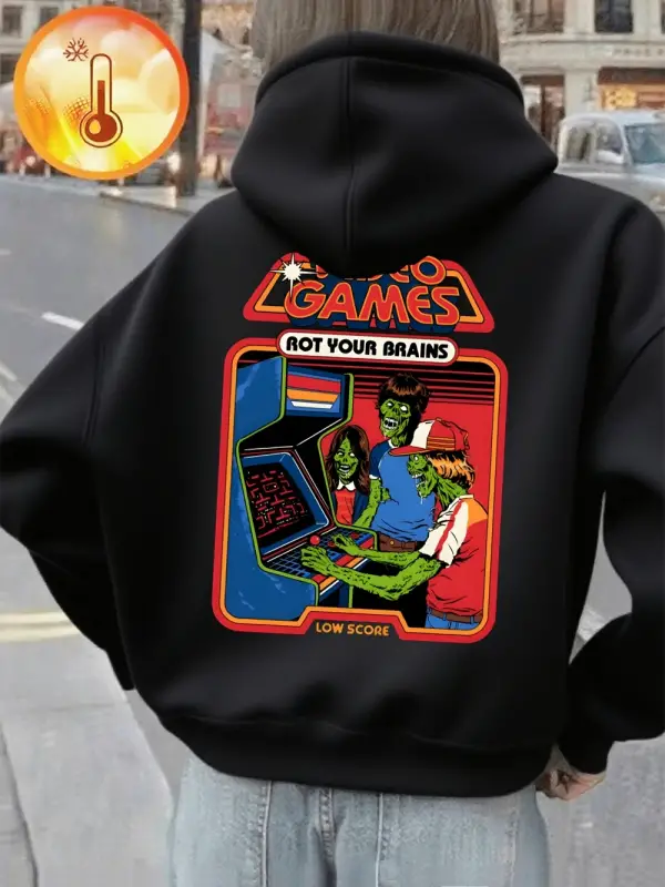 Video Oyunları Beyinlerinizi Çürüterek Baskılı Kapüşonlu Üstler Kadınlar İçin Günlük Bol Swea