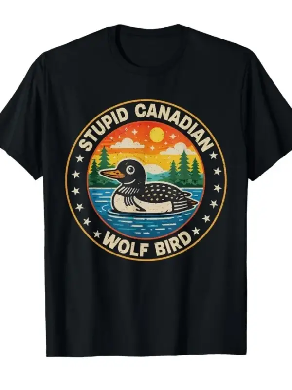 Vintage Aptal Kanadalı Kurt Kuşu Sevimli Loon Alaycı Hayvan Tişörtü Erkekler Kadınlar İçin %1