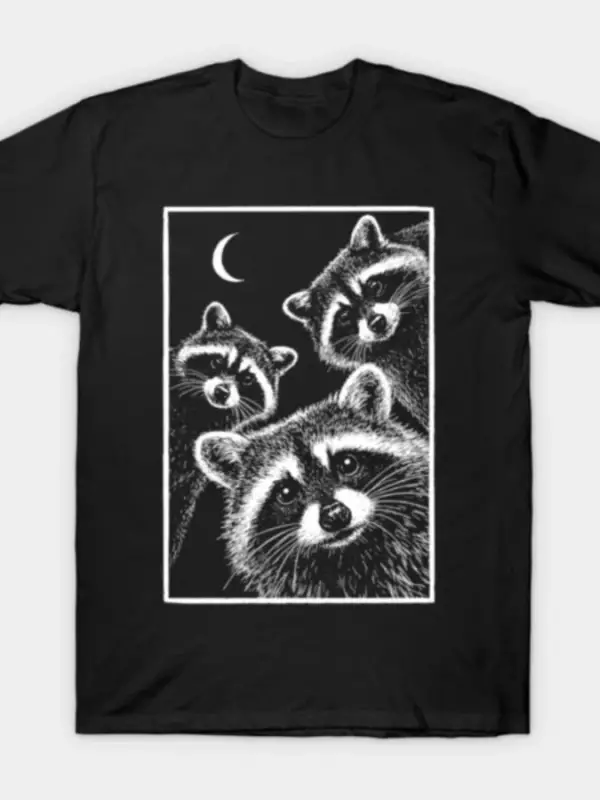 Vintage Üç Rakun Ay Götik Komik Rakun Meme Hayvan Tişörtü Erkekler Kadınlar İçin %100 Pamuk T