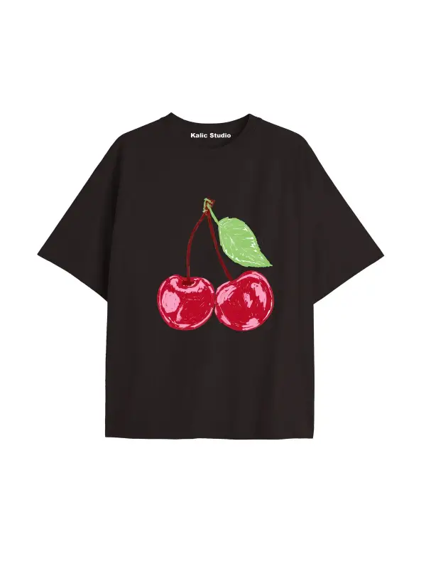 Y2k vintage Cherry Baskılı Sİyah T-shirt KOD 80