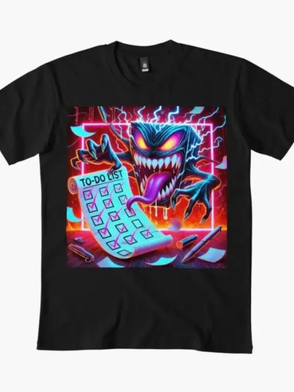 Yapılacaklar Listesi Şeytan Tişörtü Erkekler Kadınlar İçin %100 Pamuklu Tişörtler Kısa Kollu