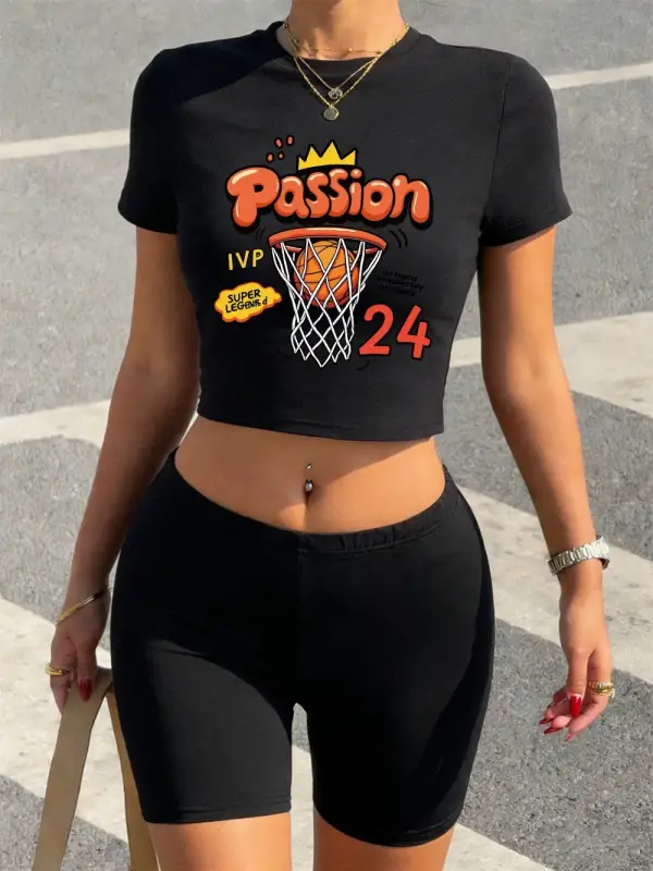 Yaz Basketbol Tutkusu 24 Jersey Baskılı Kırpma T-Shirt Şort Kadın İki Adet Set Üstleri Pantol