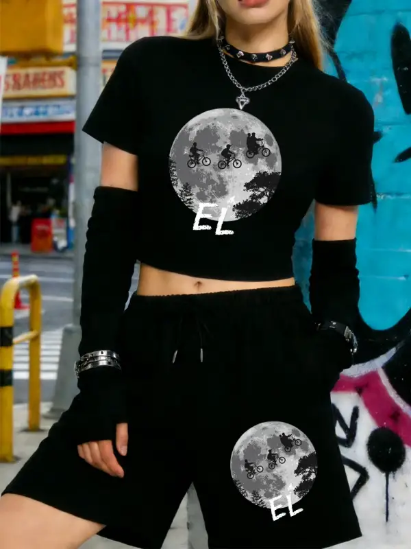Yaz Erkek Bisiklet Sürme Baskı Kırpma Üstleri Şort Kadın İki Parçalı Set Beş Nokta Pantolon Y