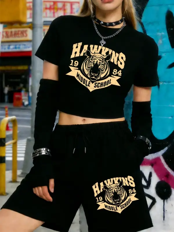 Yaz Hawkins Ortaokulu 1983 Baskılı Babby TeeTişörtler Şortlar Kadın İki Parçalı Set Beş Nokta Pan