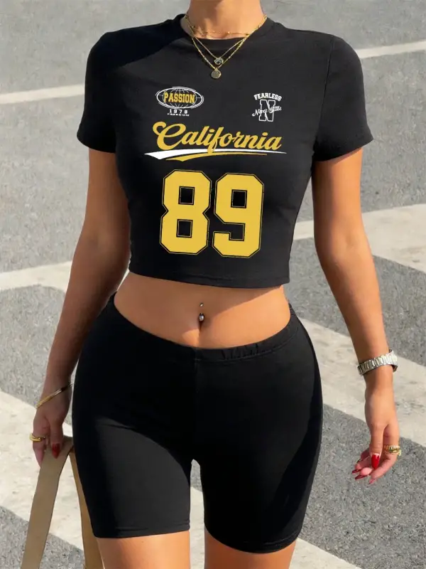 Yaz Kaliforniya Numarası 89 Jersey Baskı Kırpma Üstleri Şort Kadın İki Parçalı Set T-Shirt Pa