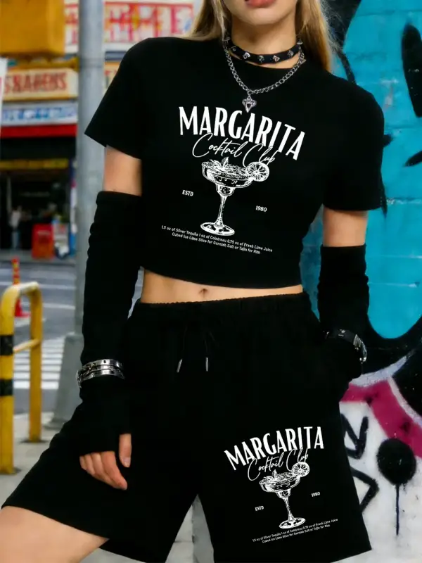 Yaz Margarita Kokteyl Kulübü Baskılar Kırpma Üstleri Şort Kadın İki Parçalı Set Beş Nokta Pan