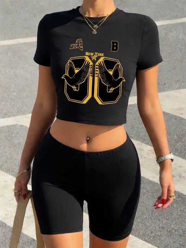 Yaz New York Büyük Zafer Baskılar Kırpma T-Shirt Şort Kadın İki Parçalı Set Üstleri Pantolon