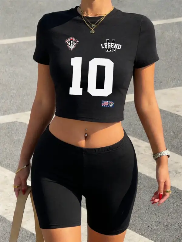 Yaz Numarası 10 Legend Büyük Baskılı Babby TeeT-Shirt Şort Kadın İki Parçalı Set Üstleri Pantolon