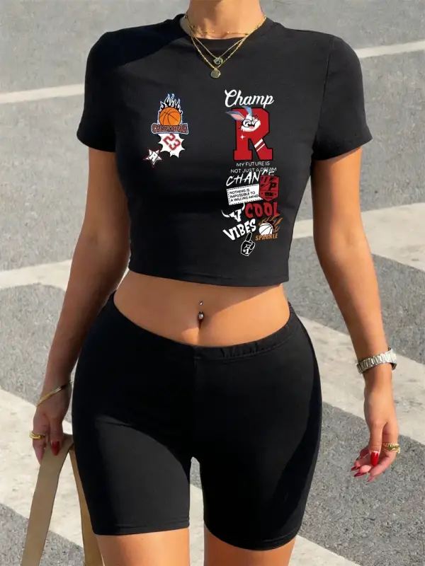 Yazlık Kaliforniya Harfli Baskılı Babby Teelar ve Şortlar Kadın İki Parçalı Takım Tişörtler Pa