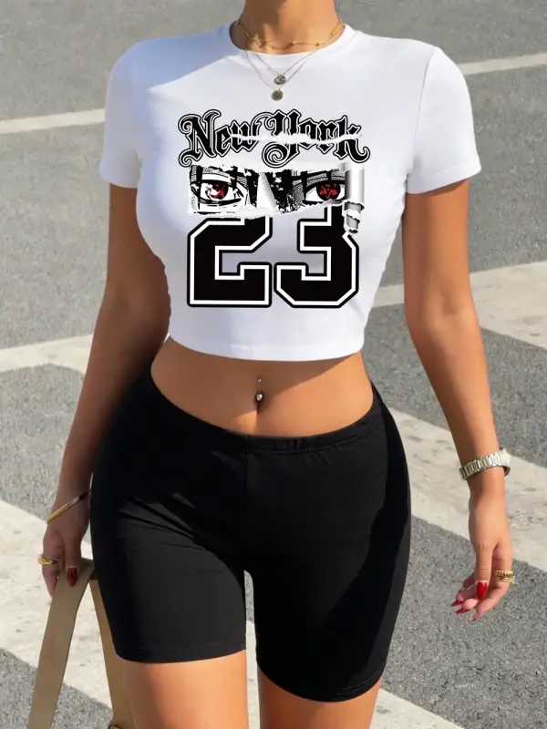 Yazlık New York 23 Numara Ninja Baskılı Babby TeeTişört Şort Kadın İki Parça Takım Üst Pantolon Y