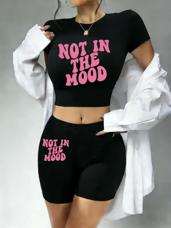 Yazlık Rahat Baskılı Babby TeeTişört ve Şort Kadın İki Parça Takım Üst Pantolon Yumuşak Dar Kesim