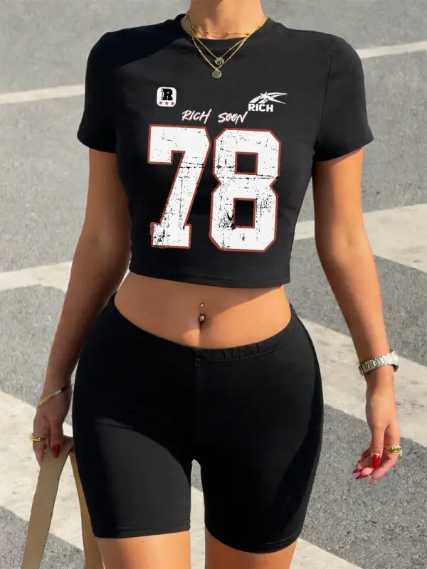 Yazlık Rich Soon Numara 78 Baskılı Babby Teelar ve Şortlar Kadın Seksi İki Parçalı Set Tişörtl