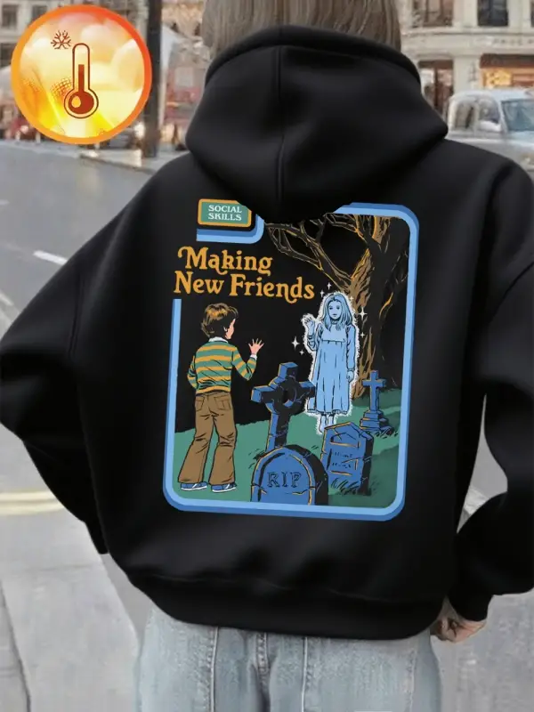 Yeni Arkadaşlar Yapmak Baskılı Kapüşonlu Üstler Kadın Rahat Bol Kazak Kışlık Polar Sıcak Swea