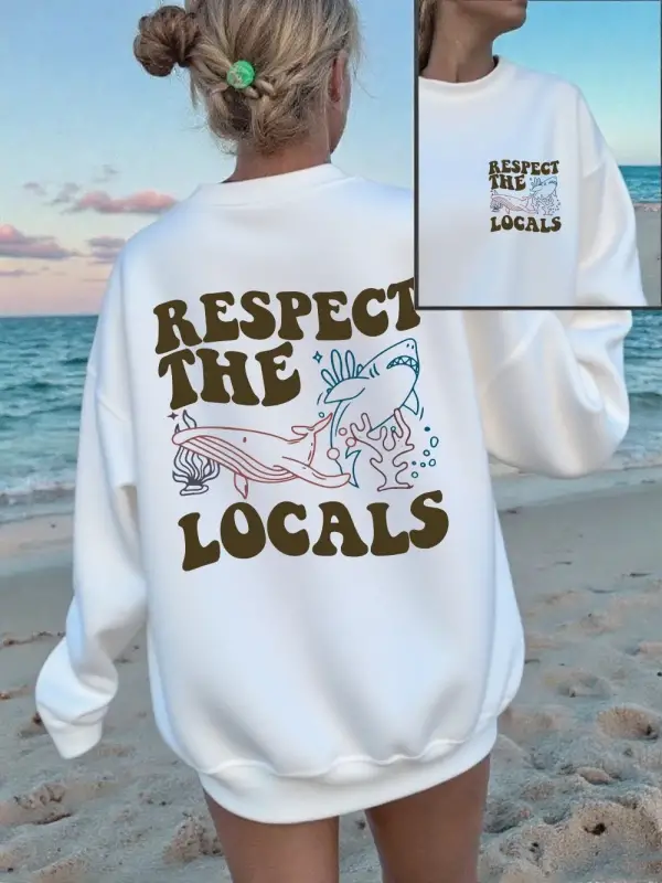 Yerlileri Saygıye Alın Köpekbalığı Baskılı Sweatshirtler Kadınlar İçin Yumuşak Polar Sıcak Ka