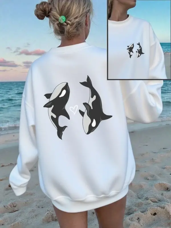 Yunus aşk kalp baskılar tişörtü kadın kış polar sıcak kapüşonlu üstler bisiklet yaka bol giys