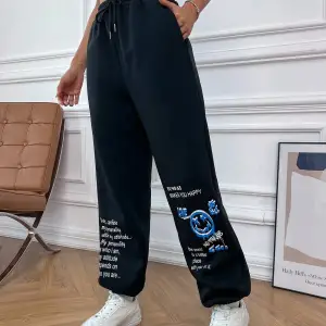 & Cartoon Graphic Drawstring Waist 4 Mevsim Eşofman