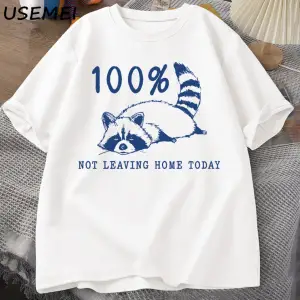 100% bugün evden ayrılmıyor T Shirt kısa kollu rakun yorgun yorgun T-shirt anne hayat Vintage 2903