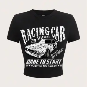 100% pamuk kadın kırpma t-shirt Hip Hop yarış araba baskılı tişört gömlek o-boyun sıkı kısa k