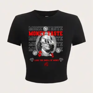 100% pamuk kadın kırpma t-shirt para tat mektup baskılı tişört gömlek o-boyun sıkı kısa kollu