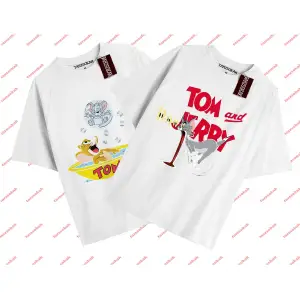 2 Adet Tir Çift Sevgili Tom And Jerry Cartoons Unisex Beyaz T-shirt Beyaz T-shirt