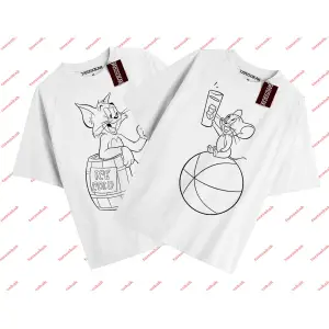 2 Adet Tir Çift Sevgili Tom And Jerry Cartoons Unisex Beyaz T-shirt Beyaz T-shirt