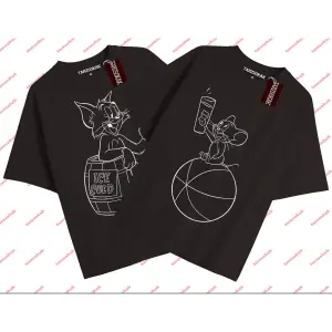 2 Adet Tir Çift Sevgili Tom And Jerry Cartoons Unisex Siyah T-shirt Siyah T-shirt