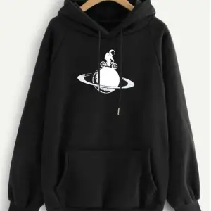 2 Iplik Iç Pamuklu Tam Kalıp Baskılı Hoodie Siyah