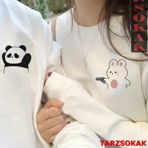2 Li Harajuku Style Çift Sevgili Kombinleri Couple Clothing Yeni Sezon 2 Adet
