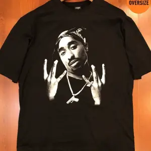 2pac Tupac Baskılı Oversize Siyah