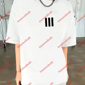 3 Çizgi Baskılı Beyaz Erkek Tshirt Beyaz