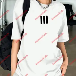 3 Çizgi Baskılı Beyaz Erkek Tshirt Beyaz