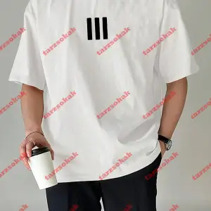 3 Çizgi Baskılı Beyaz Erkek Tshirt Beyaz