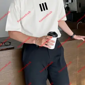 3 Çizgi Baskılı Beyaz Erkek Tshirt Beyaz