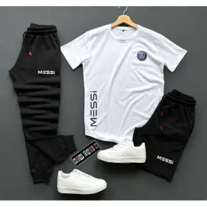 3lü Unisex Şort-eşofman Altı-tişört Slim Fit Messi Baskılı Takım Kombin Alt Üst MES